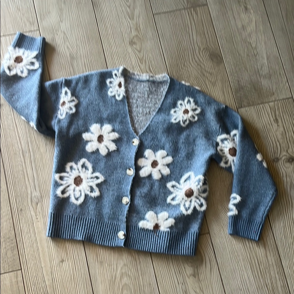 Floral Blue Cardigan Sweater